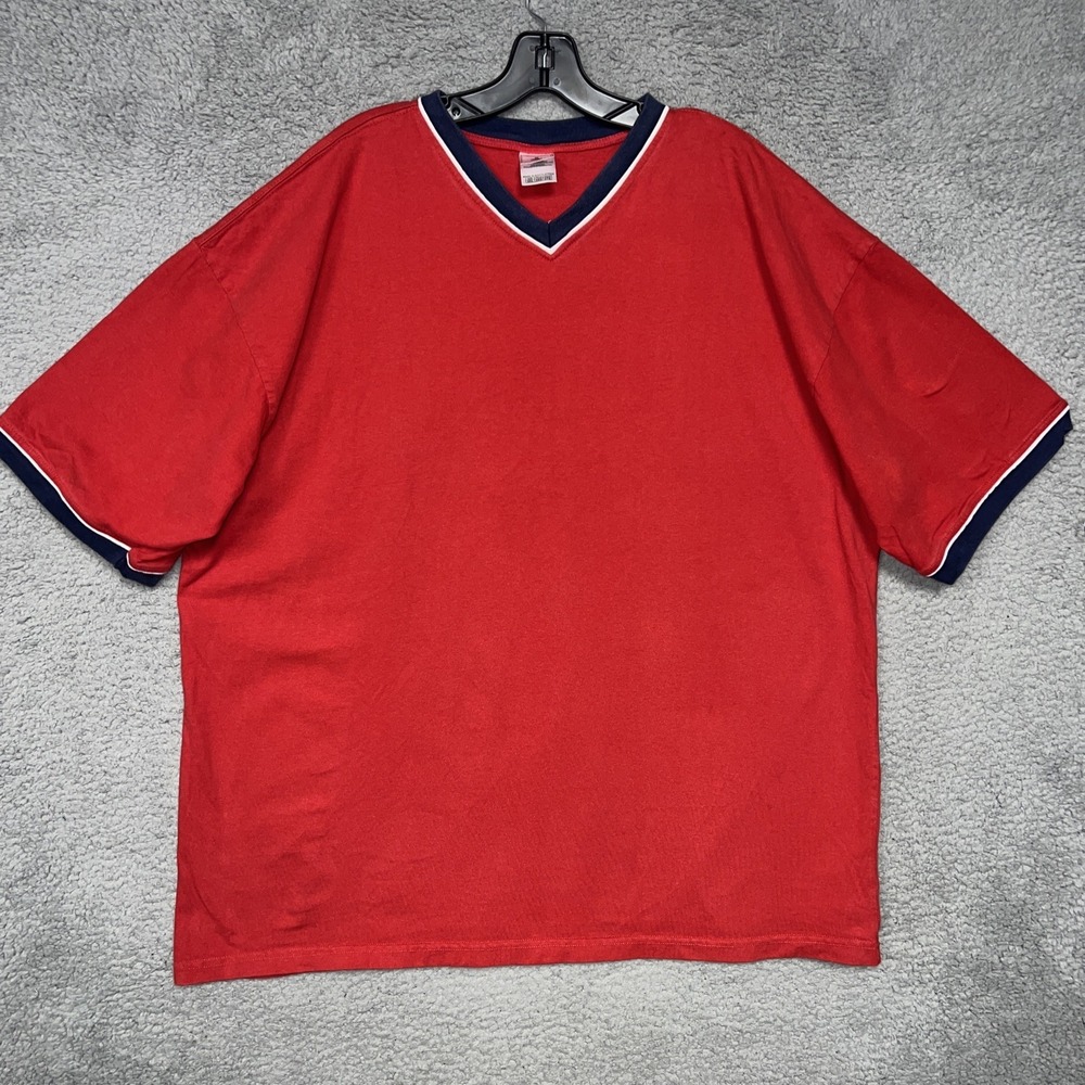 VTG‎ Foot Locker Ringer T Shirt Men's 3XL XXXL Red V Neck Blank Tee 90s Y2K